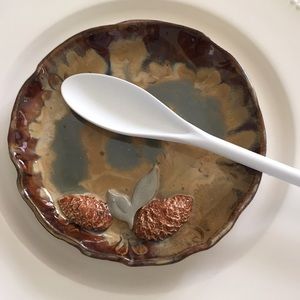 Pottery glazed spoon rest handmade Robin Egg Blue